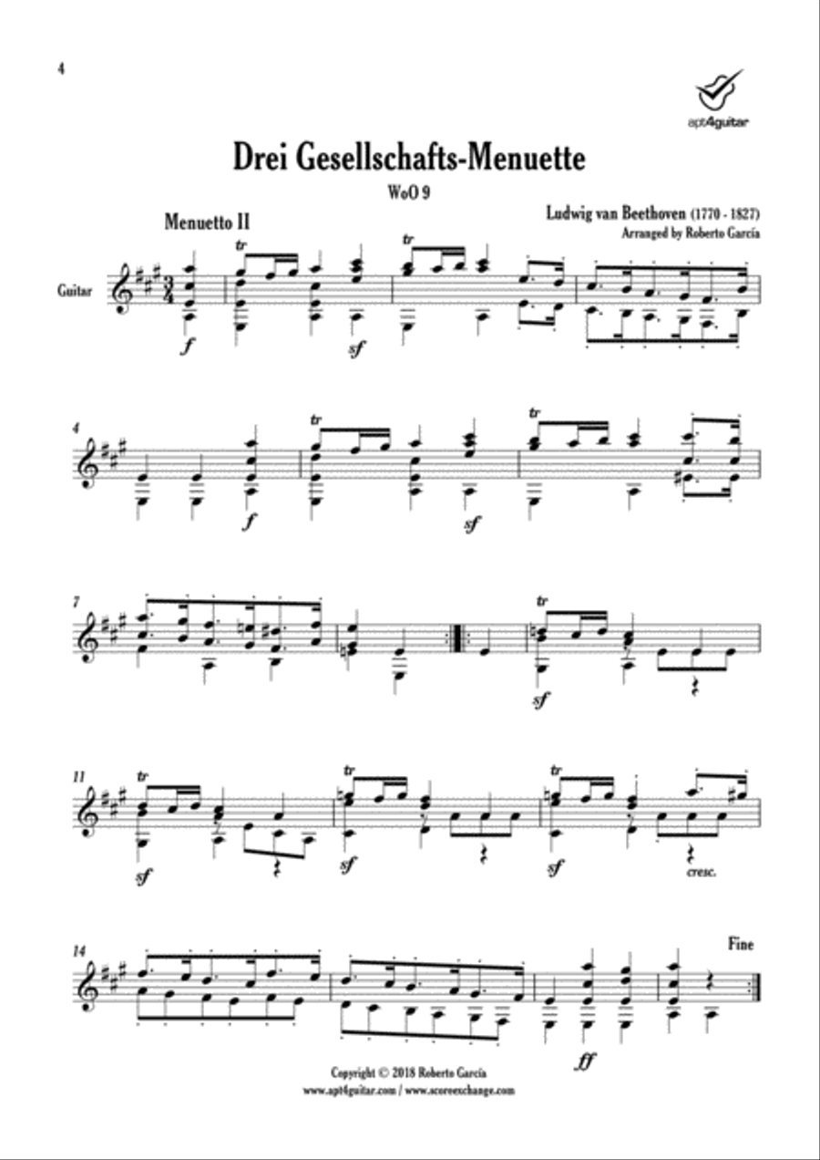 Drei Gesellschafts-Menuette Classical Guitar scores gallery preview page 4