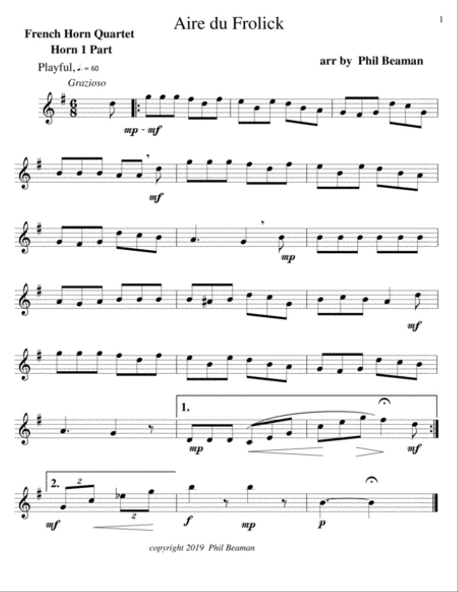 Aire du Frolick- french horn quartet French Horn Quartet scores gallery preview page 3
