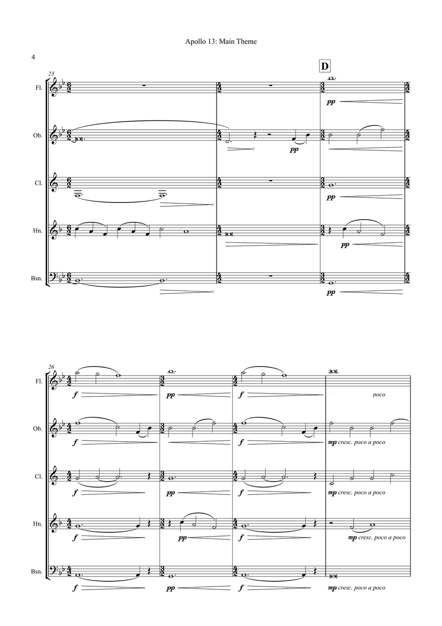 Main Title - Apollo 13 Woodwind Quintet scores gallery preview page 6