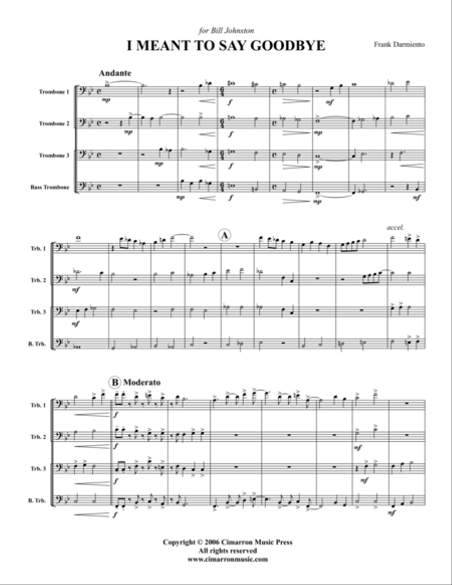 I Meant to Say Goodbye Trombone Quartet scores gallery preview page 1