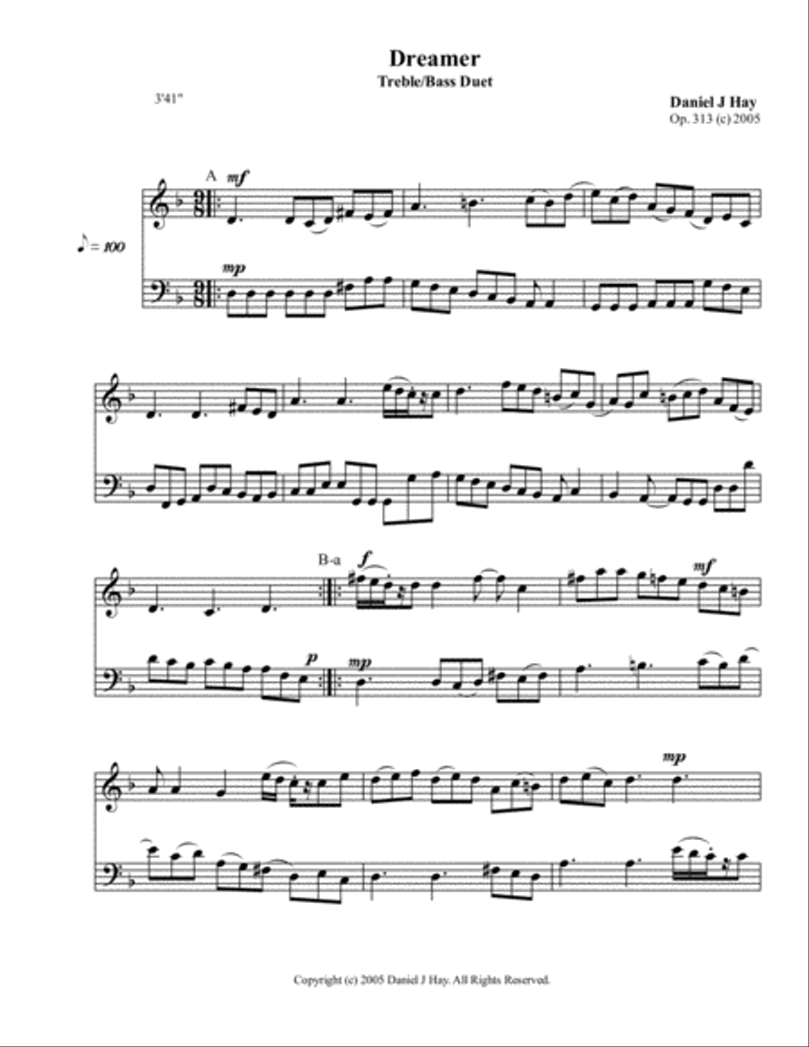 Dreamer (Opus 313) (Treble/Bass Duet) Oboe scores gallery preview page 1