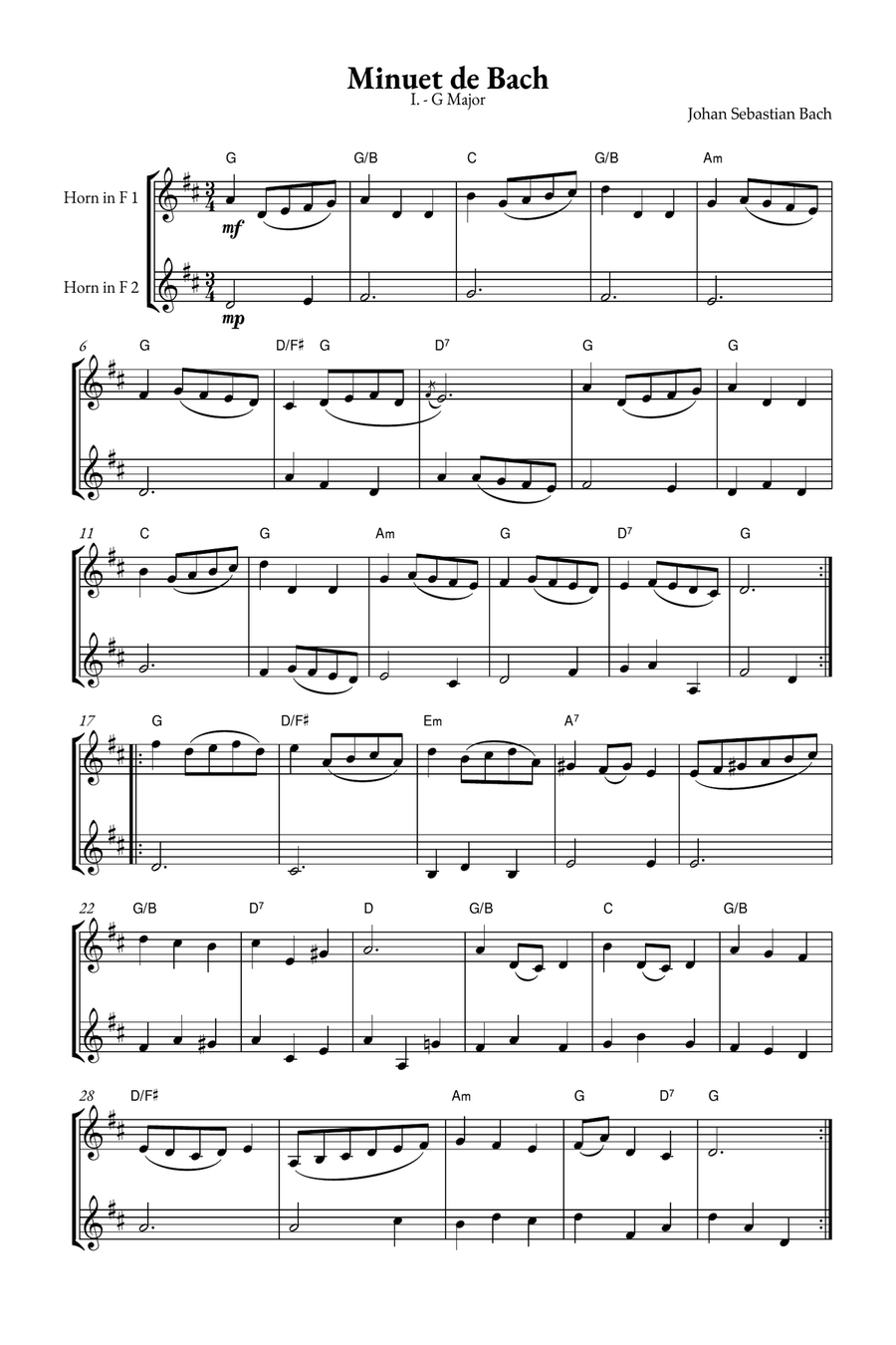 Minuet in G major (Die Menuett) Brass Duet scores gallery preview page 1