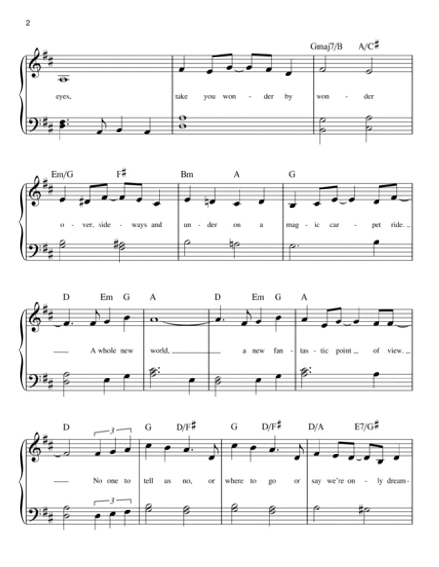 A Whole New World (from Aladdin) Easy Piano scores gallery preview page 2