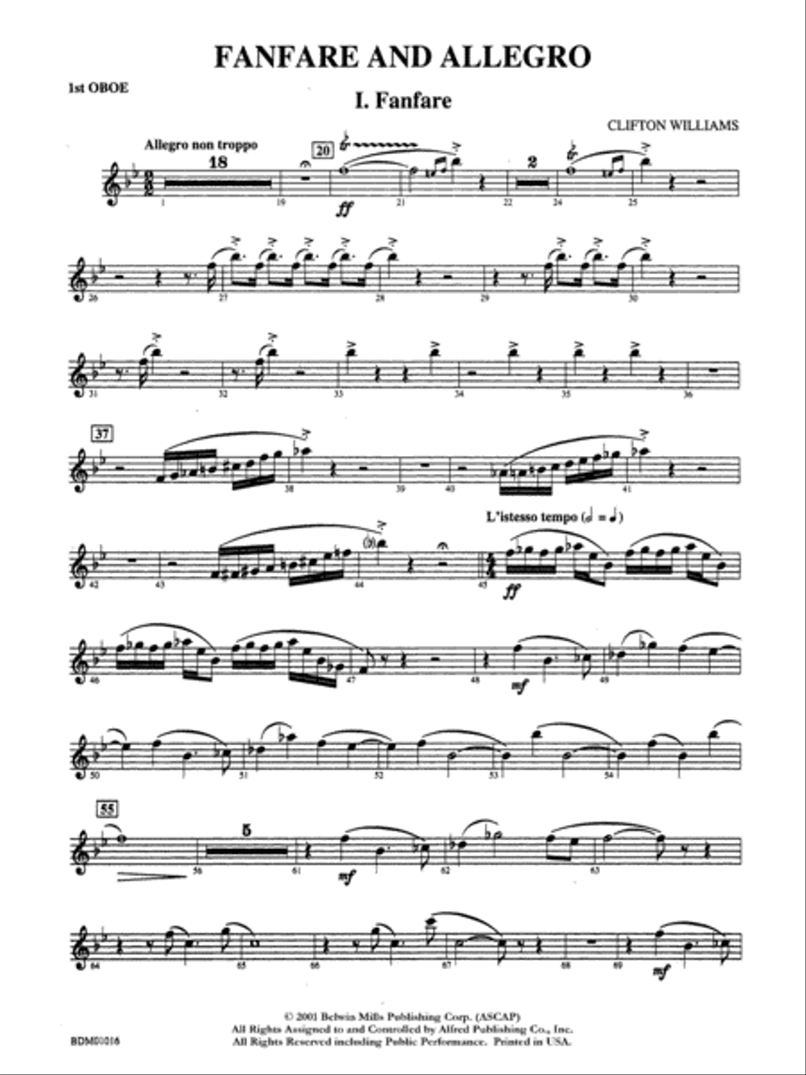 Fanfare and Allegro: Oboe Concert Band scores gallery preview page 1