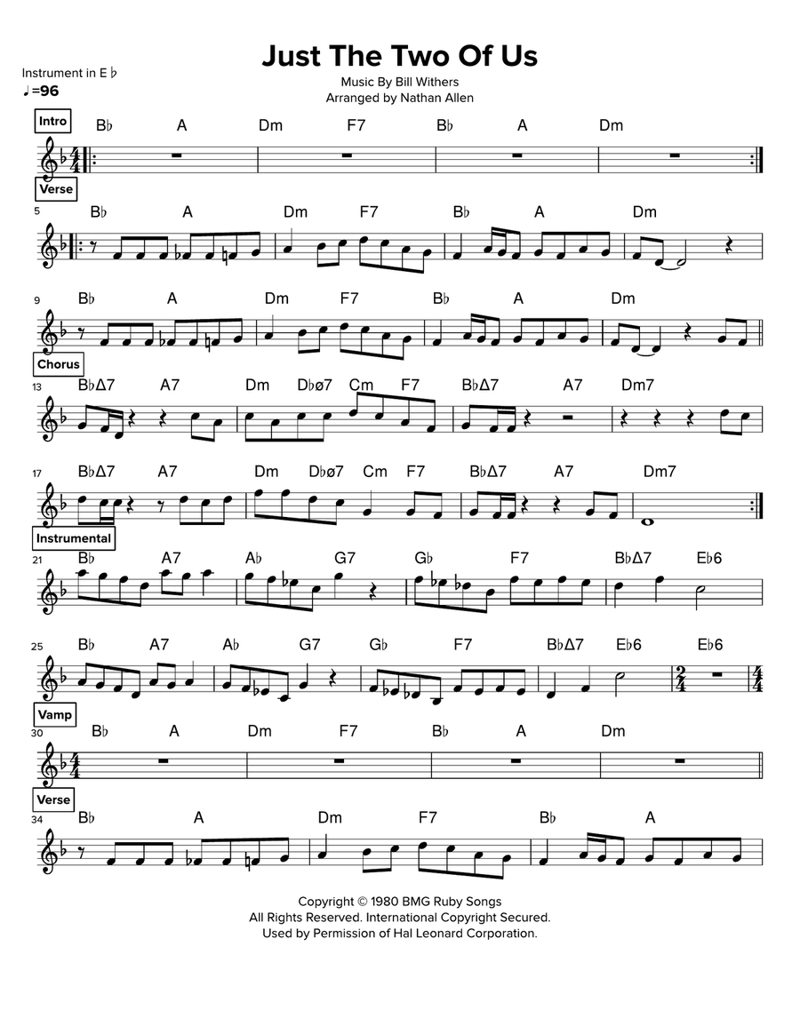 Just the two of us alto sax sheet sale music