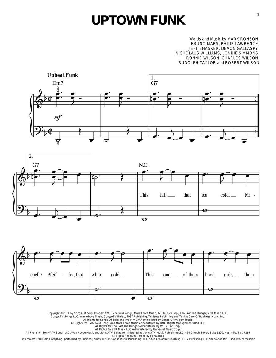 Uptown Funk (feat. Bruno Mars) Easy Piano scores gallery preview page 1