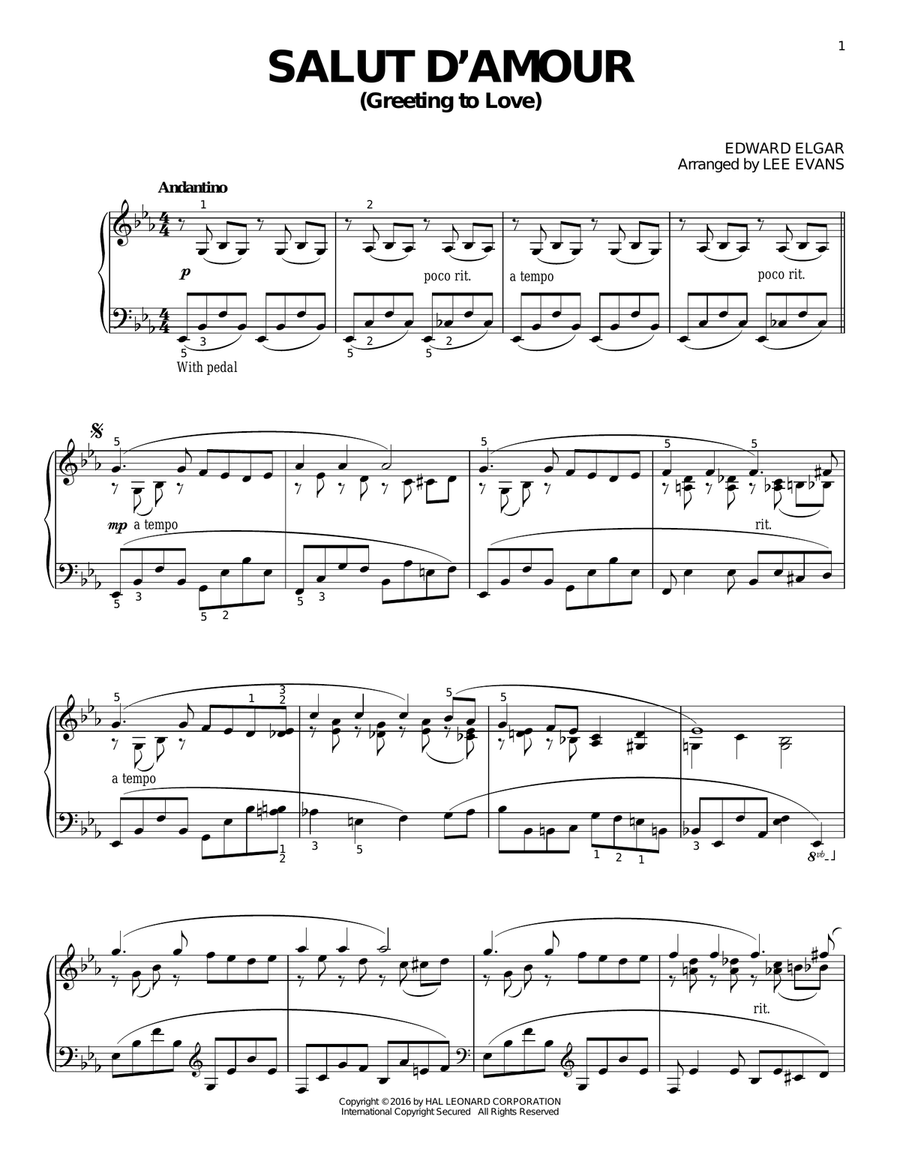 Salut D'amour (Greeting To Love) Piano Solo scores gallery preview page 1