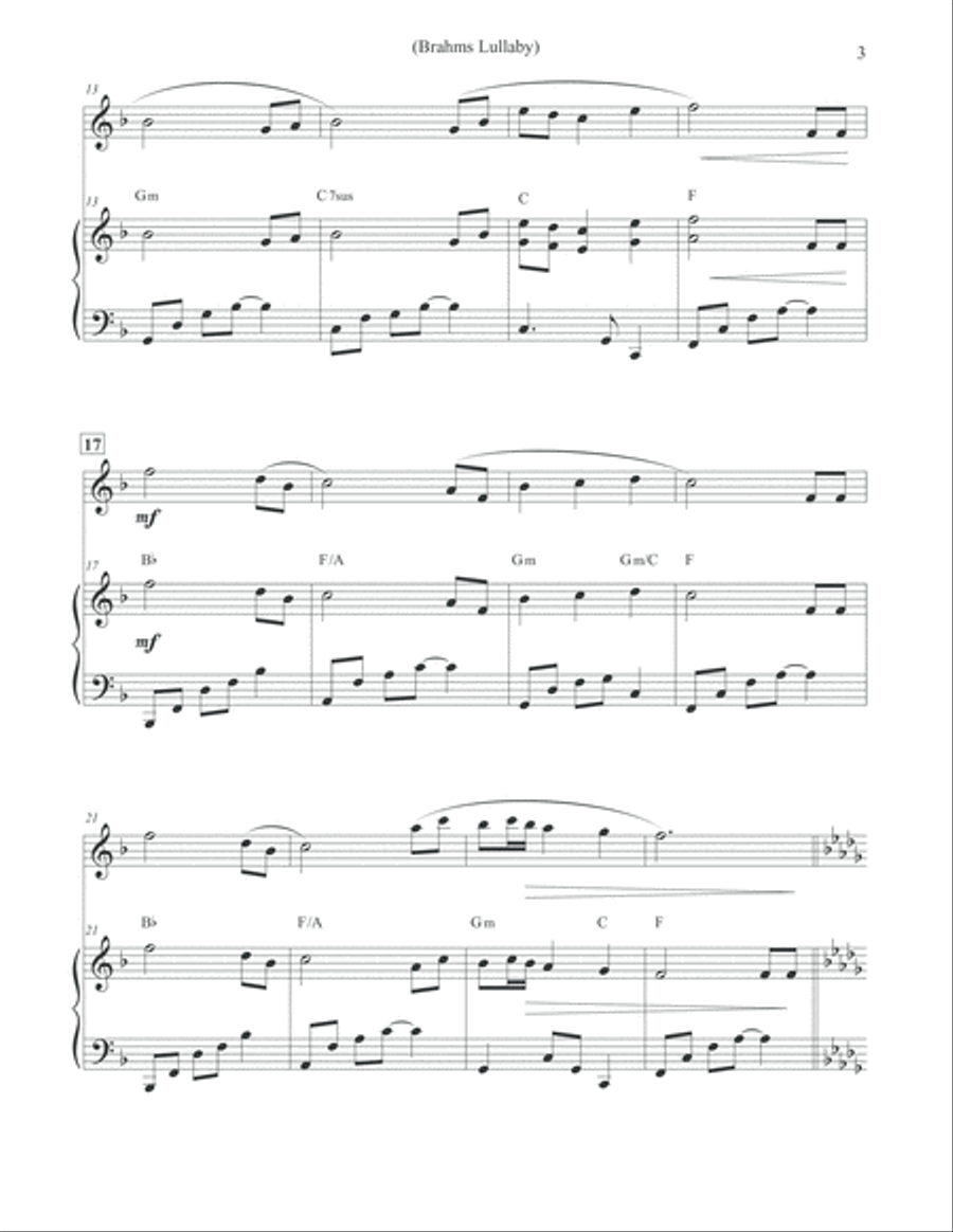 Brahms Lullaby - Flute & Piano Flute Solo scores gallery preview page 3