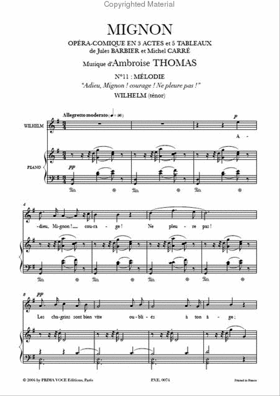 Adieu, Mignon! courage! Ne pleure pas! from Mignon Tenor Voice scores gallery preview page 2