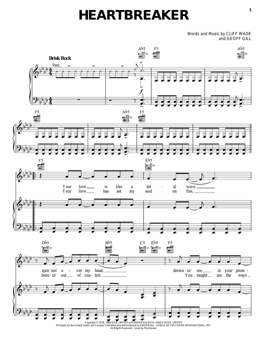 Heartbreaker Piano, Vocal, Guitar scores gallery preview page 1