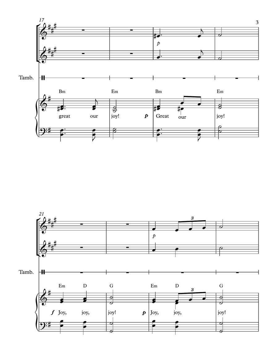 How Great Our Joy! (with Bb instrument and Tambourine) Piano, Vocal scores gallery preview page 3