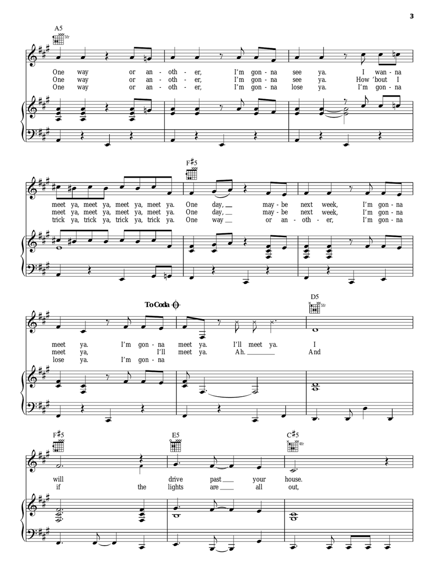 One Way Or Another Piano, Vocal, Guitar scores gallery preview page 3