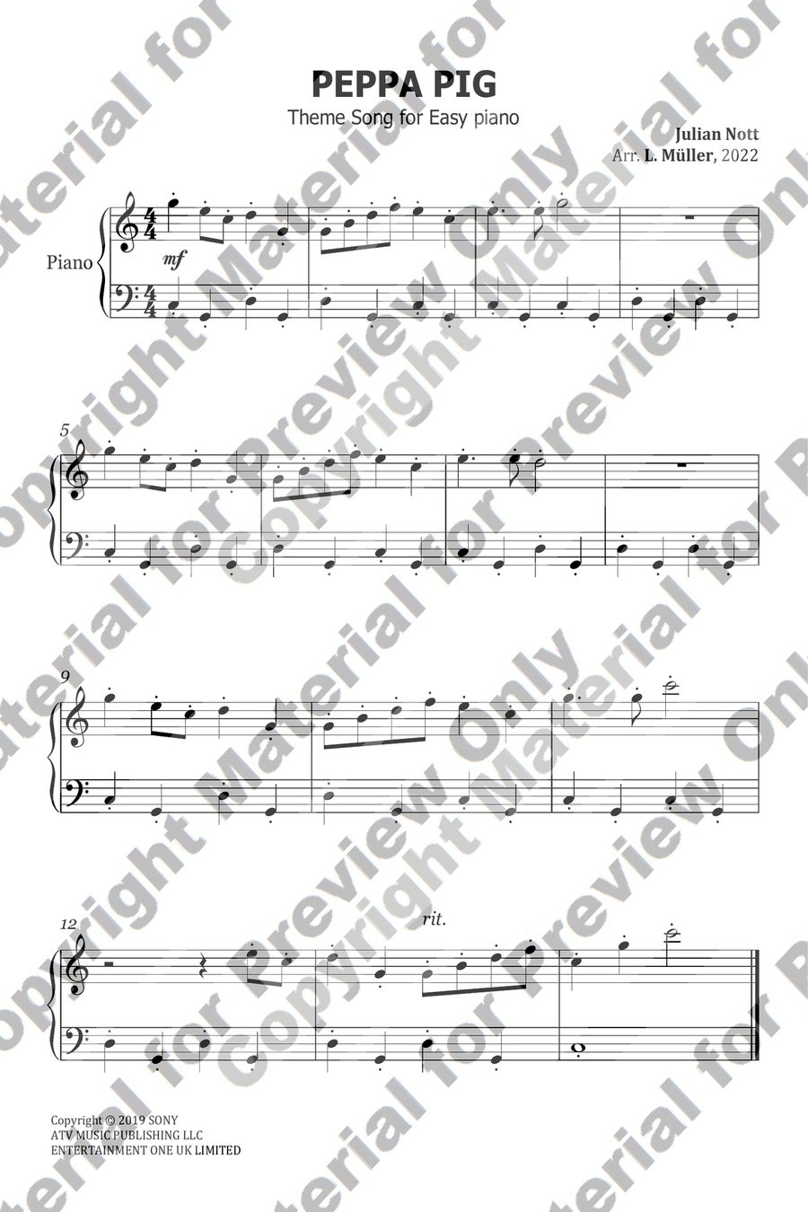 Peppa Pig Easy Piano scores gallery preview page 1