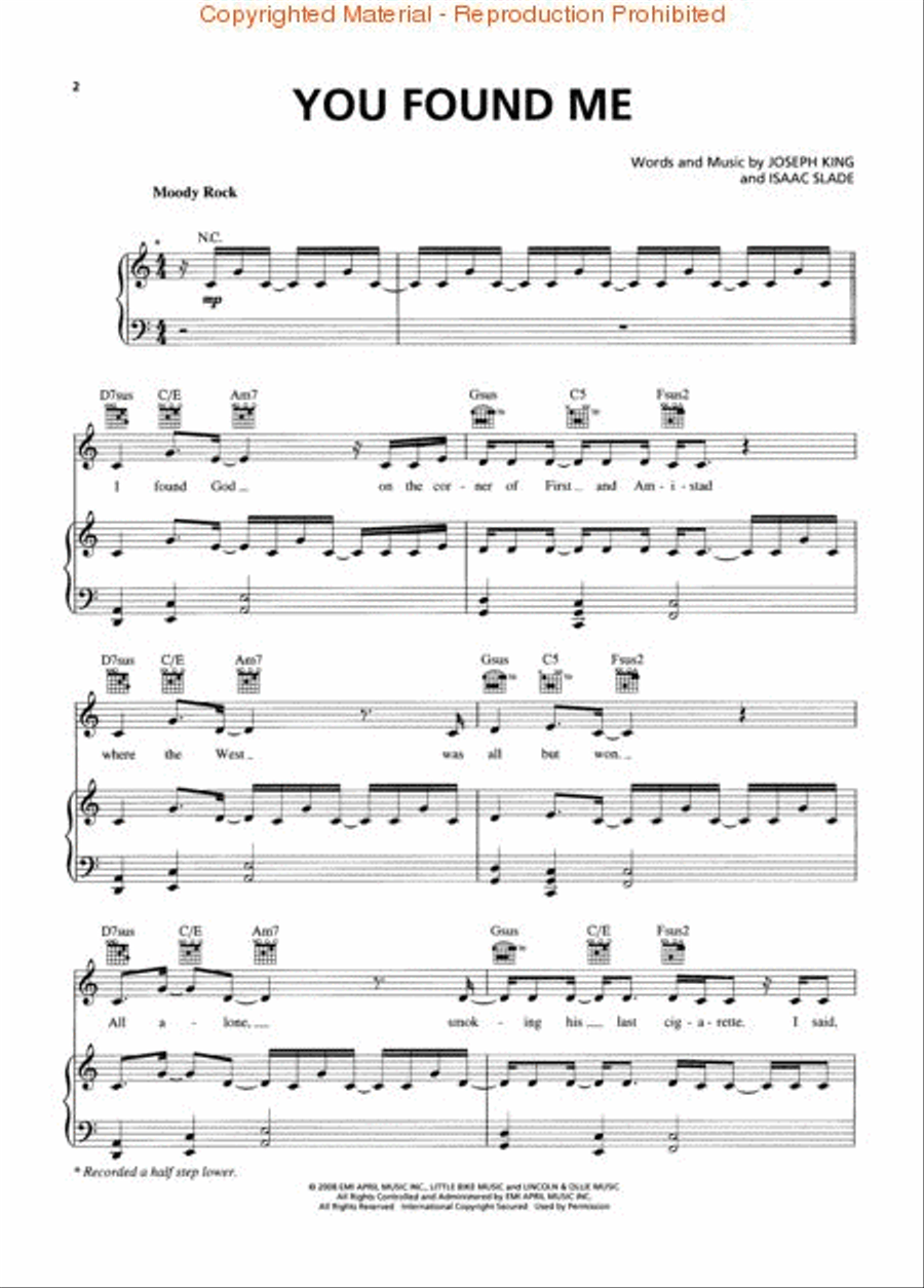 You Found Me Piano, Vocal, Guitar scores gallery preview page 2