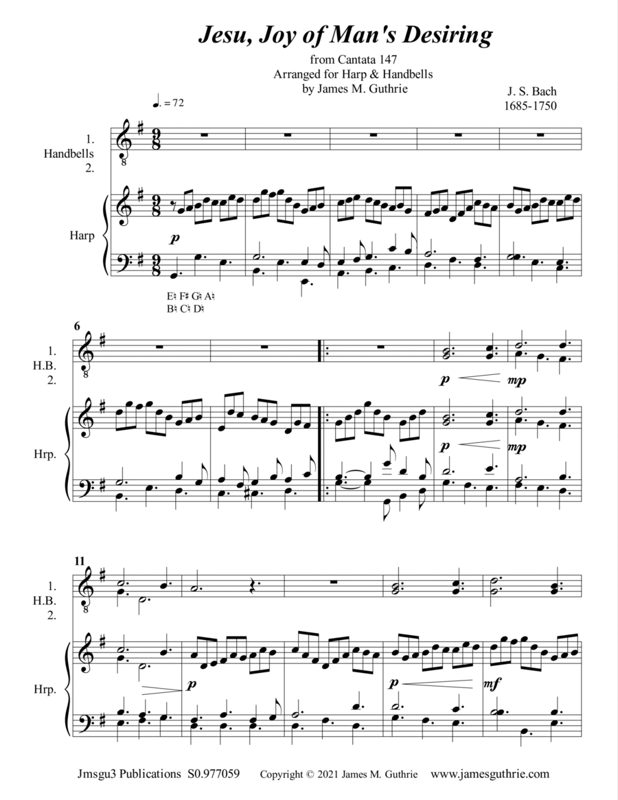 BACH: Jesu, Joy of Man's Desiring for Harp & Handbells Handbell Choir scores gallery preview page 1