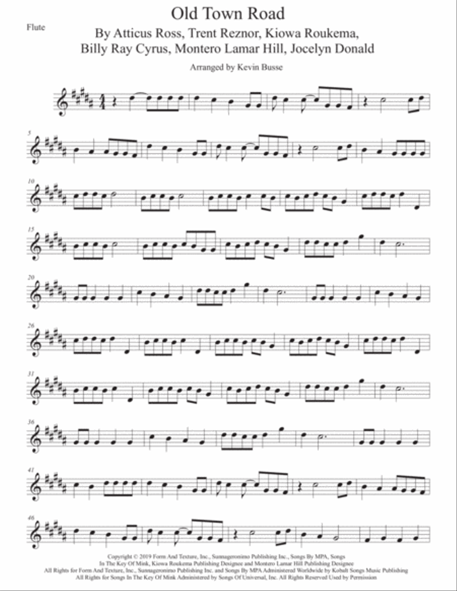 Old Town Road (remix) Flute Solo scores gallery preview page 1