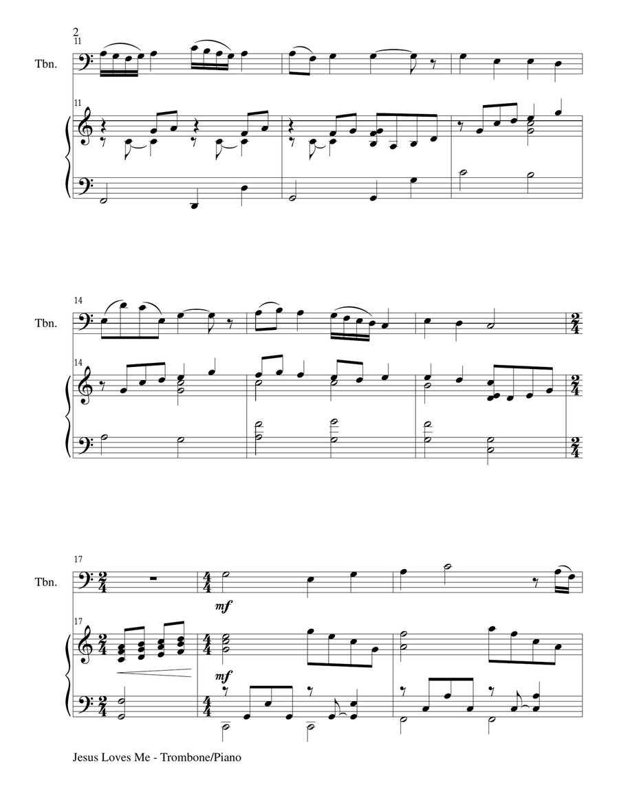 JESUS LOVES ME (Duet – Trombone and Piano/Score and Parts) Trombone Duet scores gallery preview page 2