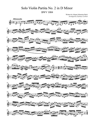 Solo Violin Partita No. 2 in D Minor BWV 1004