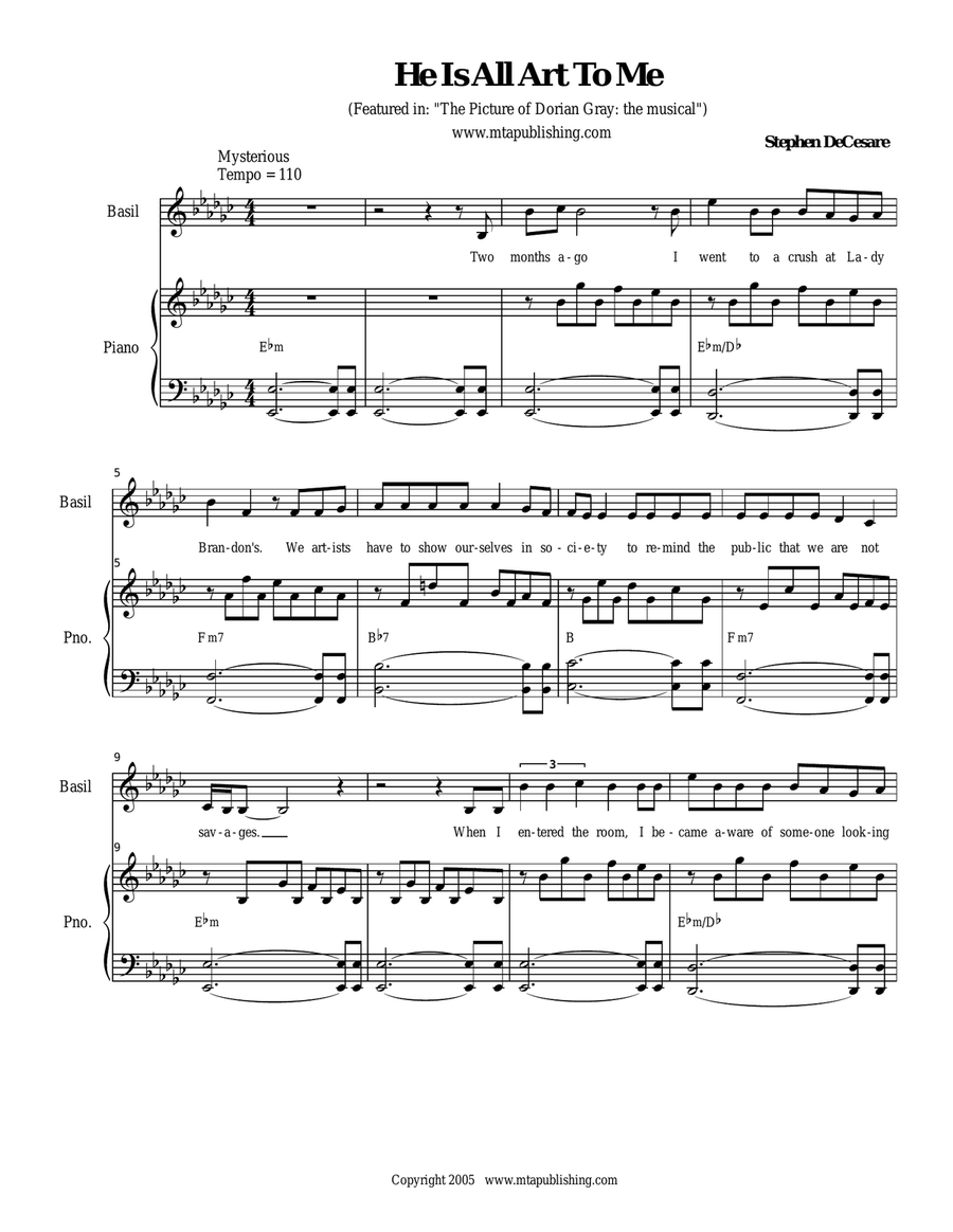 He Is All Art To Me Piano, Vocal scores gallery preview page 1
