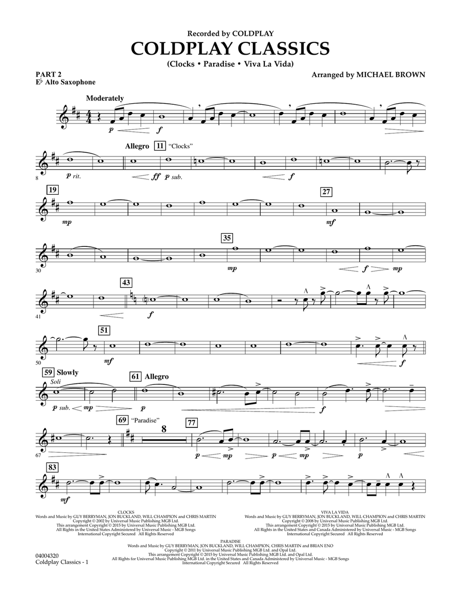 Coldplay Classics - Pt.2 - Eb Alto Saxophone