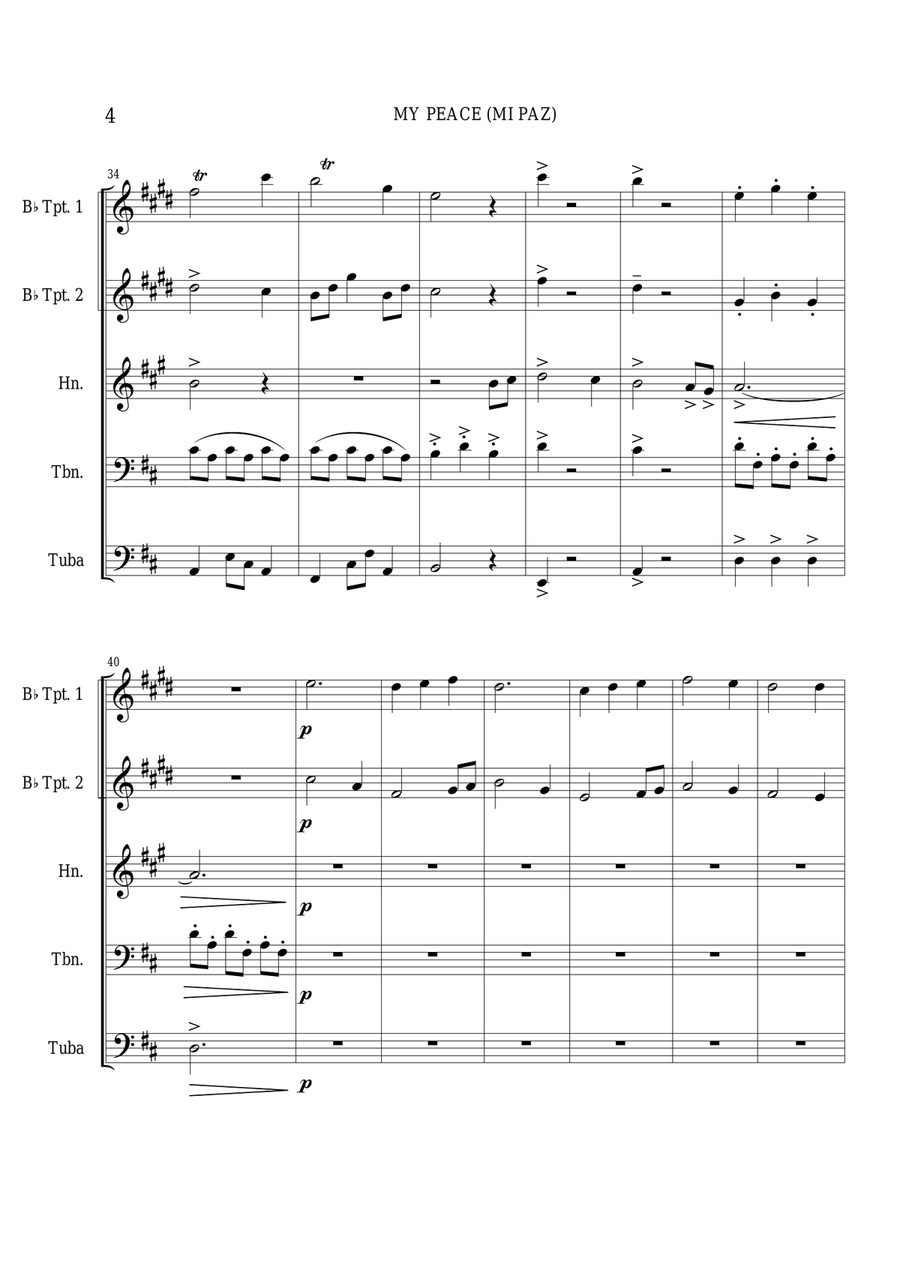 Maranatha Singers MY PEACE - Brass Quintet Score and Parts image number null