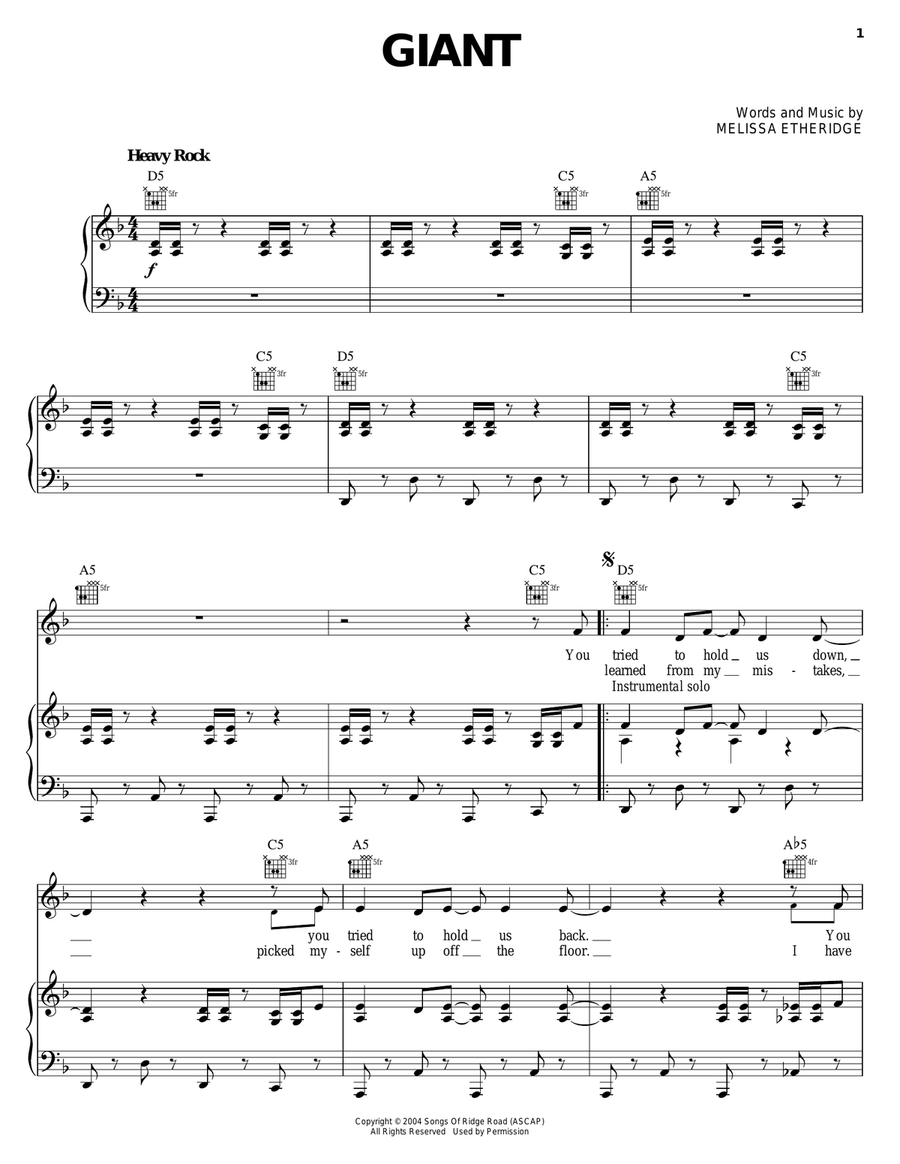 Giant Piano, Vocal, Guitar scores gallery preview page 1