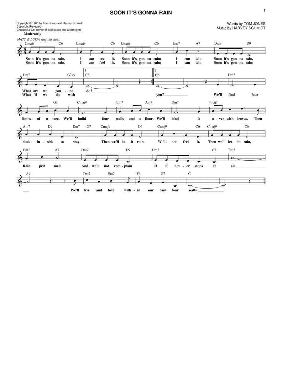 Soon It's Gonna Rain (from The Fantasticks) Voice scores gallery preview page 1