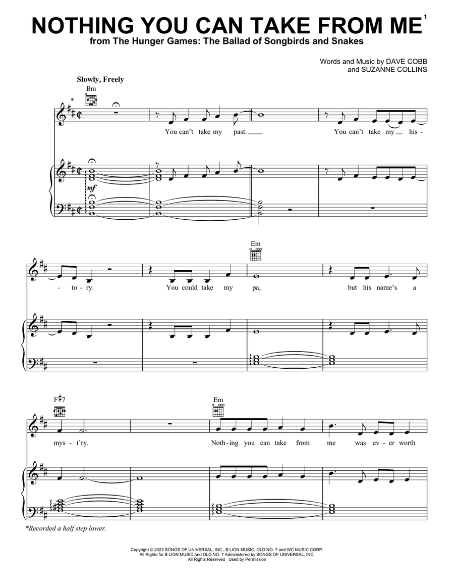 Nothing You Can Take From Me (from The Hunger Games: The Ballad of Songbirds & Snakes) Piano, Vocal, Guitar scores gallery preview page 1