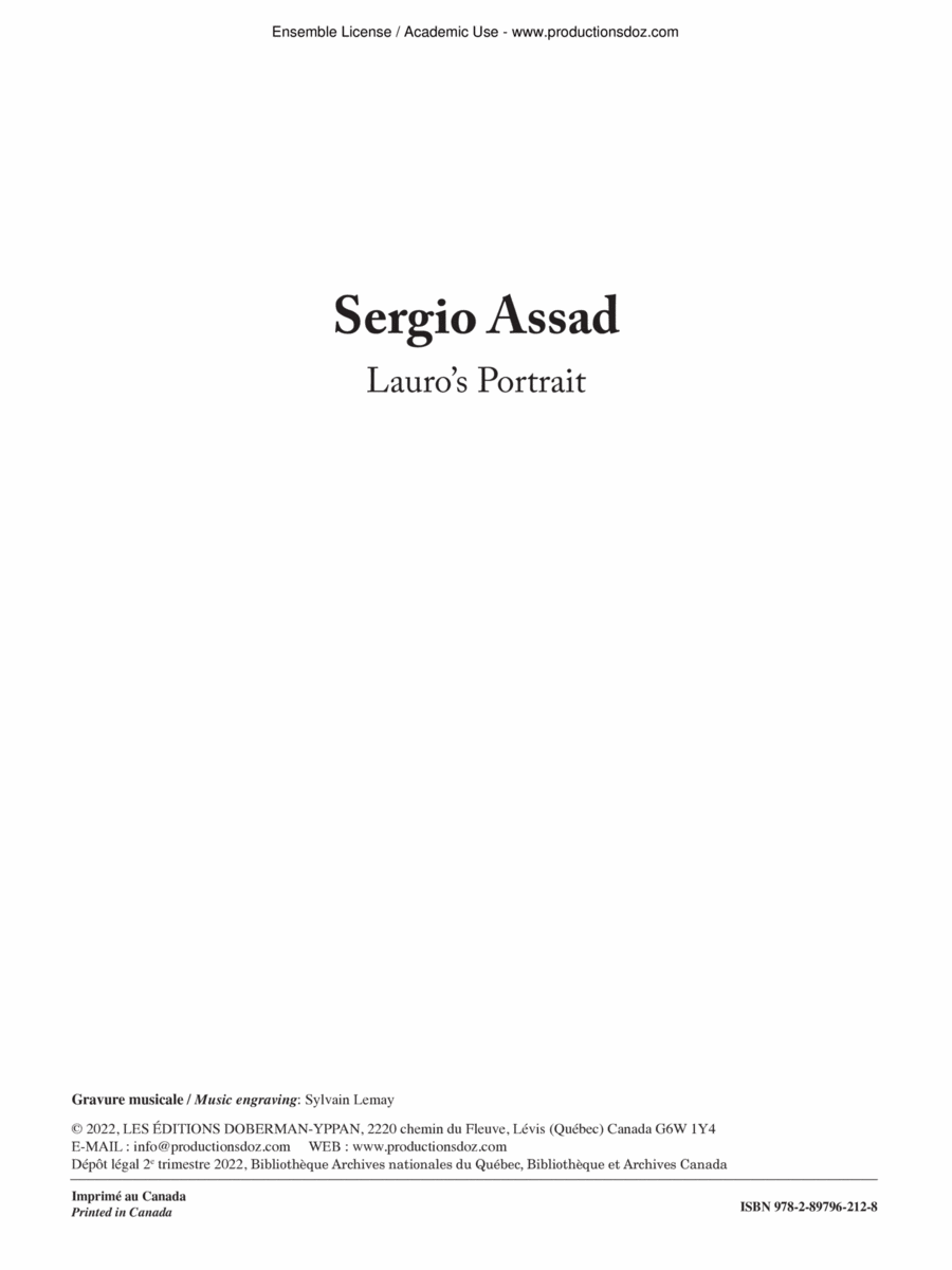 Lauro's Portrait Classical Guitar scores gallery preview page 1