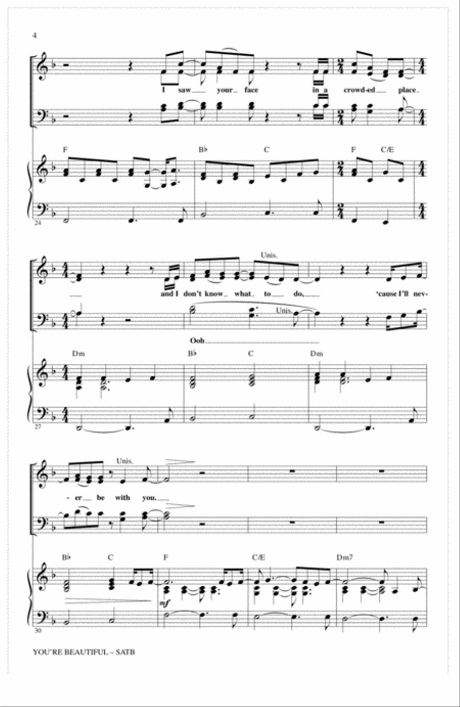 You're Beautiful (arr. Alan Billingsley) 4-Part scores gallery preview page 3