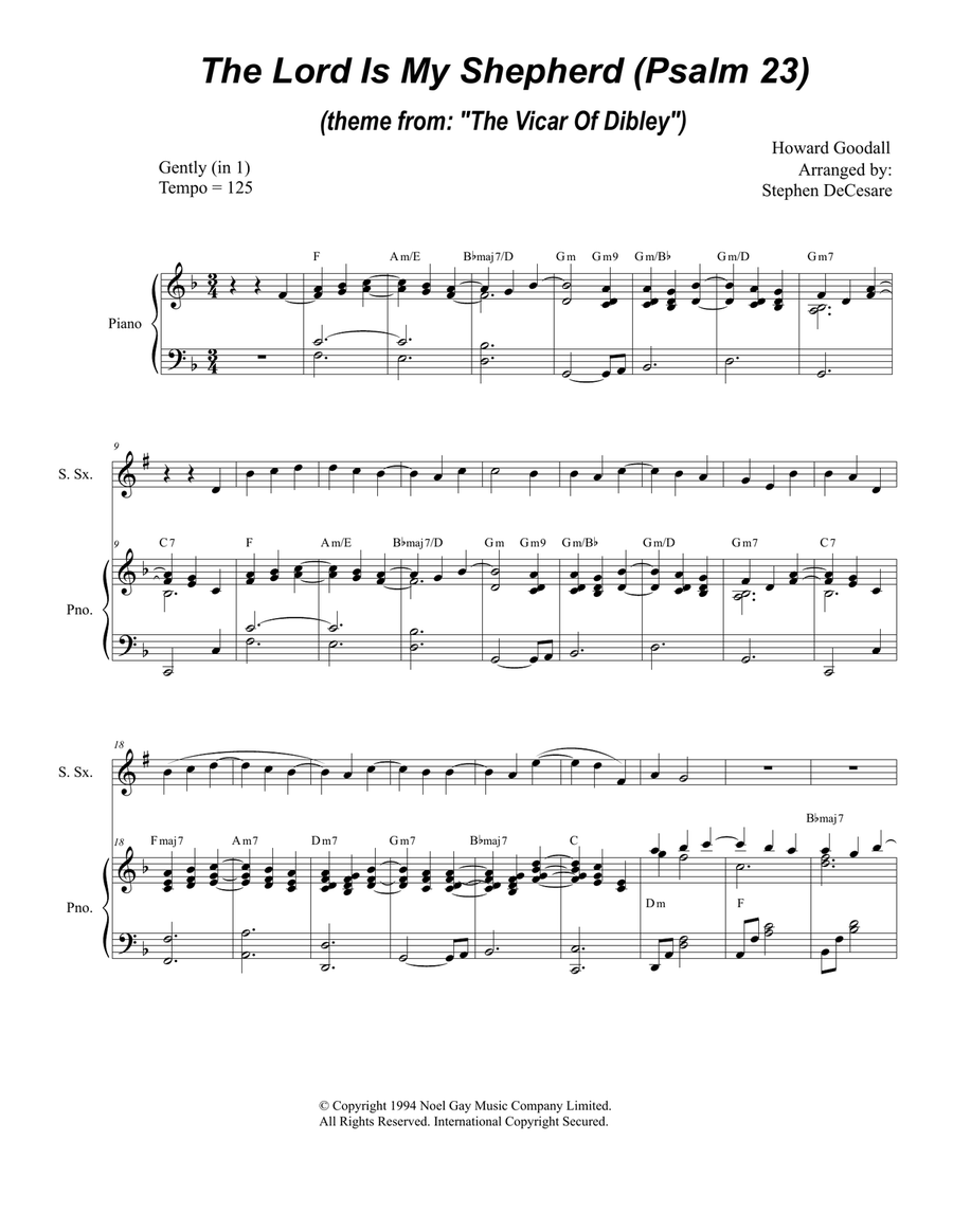Psalm 23 (theme From The Vicar Of Dibley) Soprano Saxophone scores gallery preview page 1