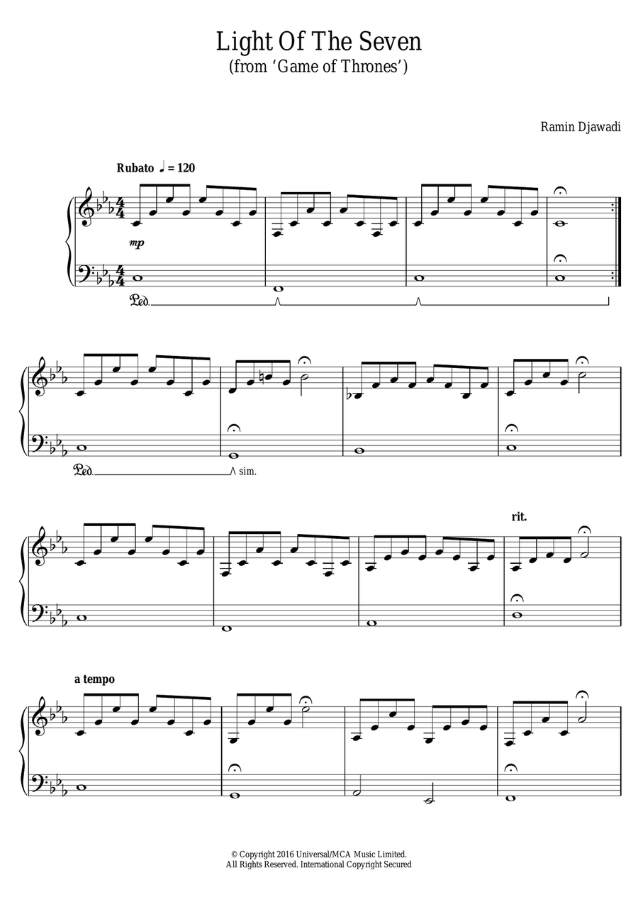 Light Of The Seven (from Game of Thrones) Piano Solo scores gallery preview page 1