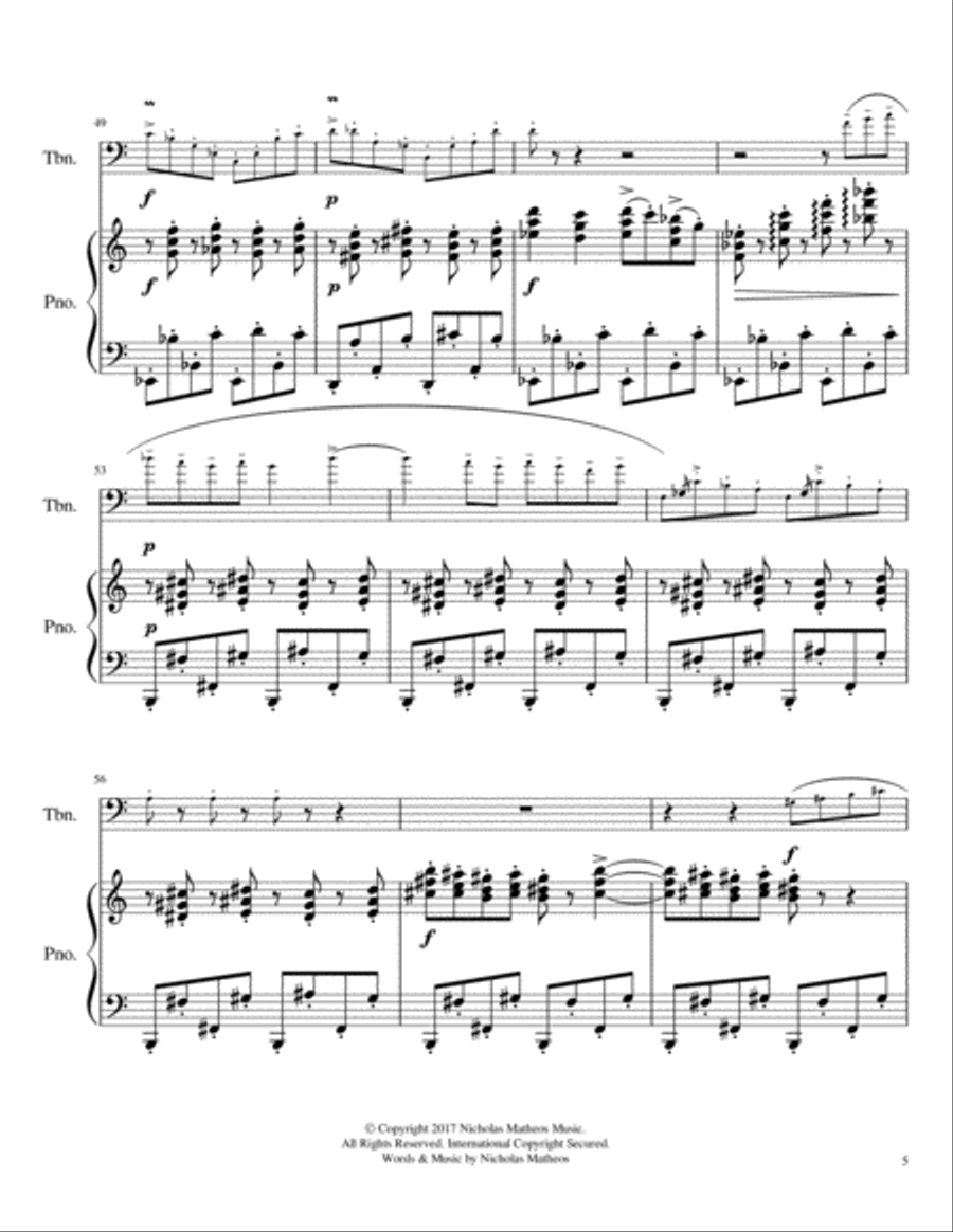Morning, Noon, and Night in Paris for Trombone and Piano (Bass Clef) Small Ensemble scores gallery preview page 6
