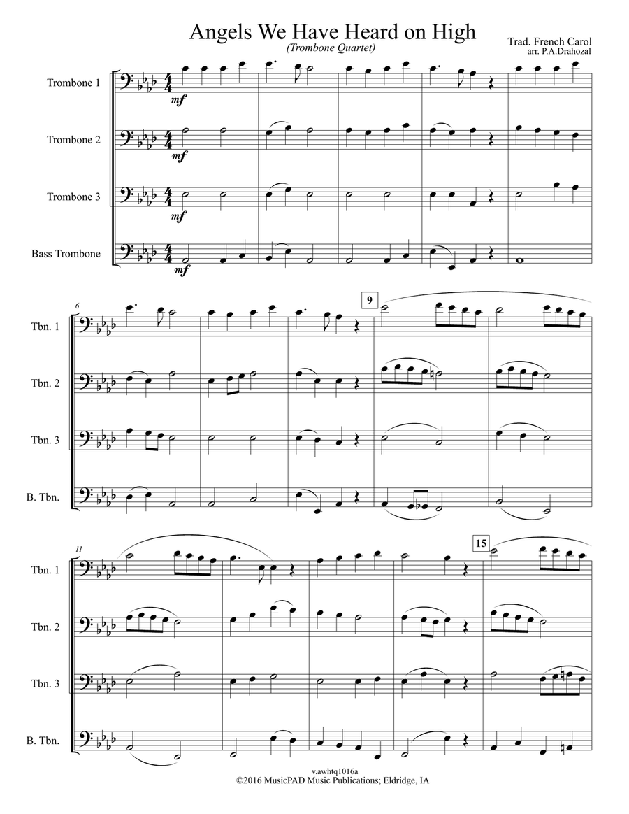 Angels We Have Heard on High (Trombone Quartet) Trombone Quartet scores gallery preview page 1