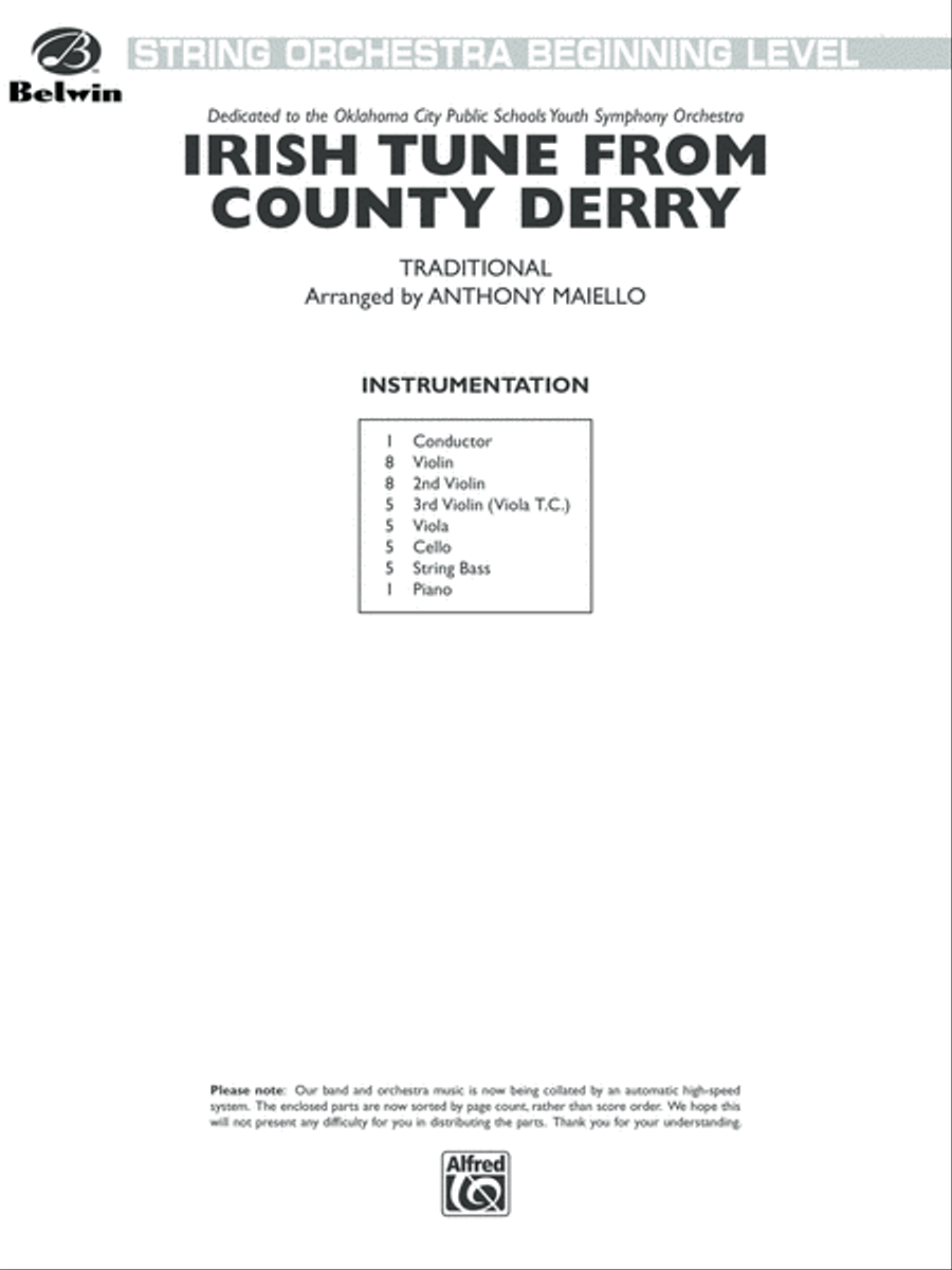 Irish Tune from County Derry: Score String Orchestra scores gallery preview page 1