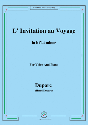 Book cover for Duparc-L'invitation au voyage in b flat minor,for Voice and Piano