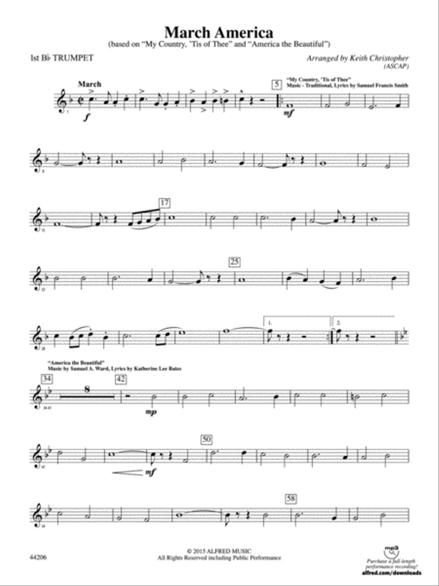 March America: 1st B-flat Trumpet Concert Band scores gallery preview page 1
