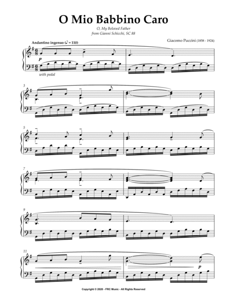 Puccini: O Mio Babbino Caro - for Piano Solo (from the Opera "Gianni Schicchi") image number null