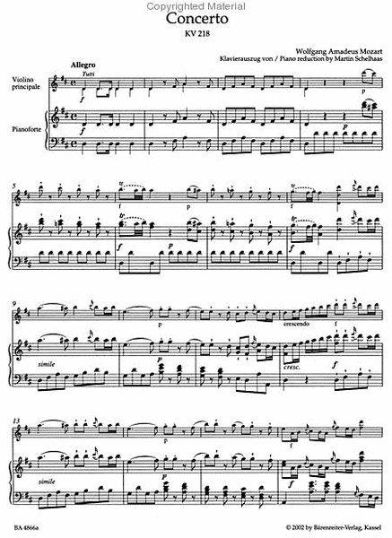 Cadenzas for Mozart's Violin Concerto KV 218 - Violin Solo - Digital Sheet  Music