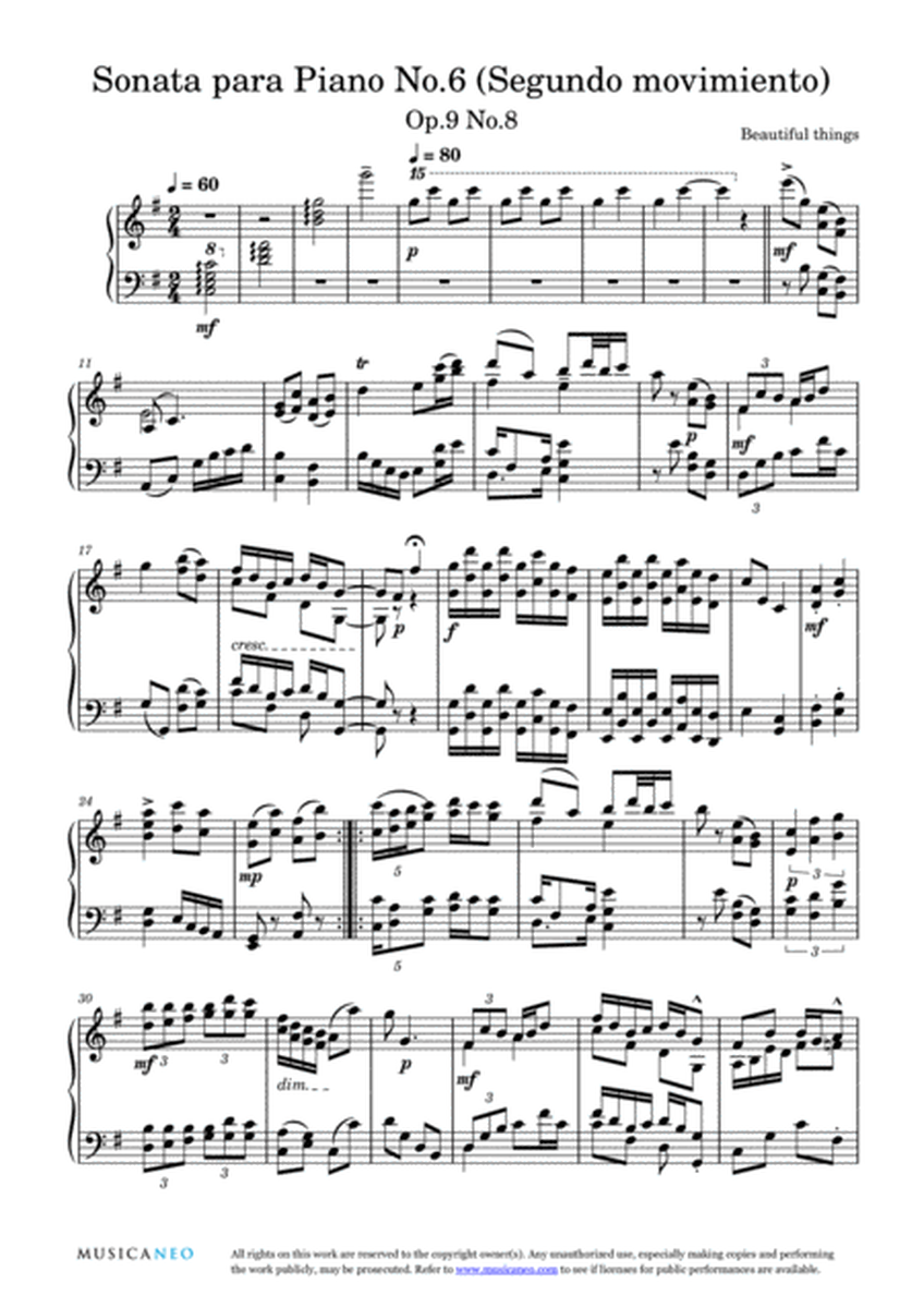 Sonata para Piano No.6 (Segundo Movimiento)-Beautiful things Op.9 No.8