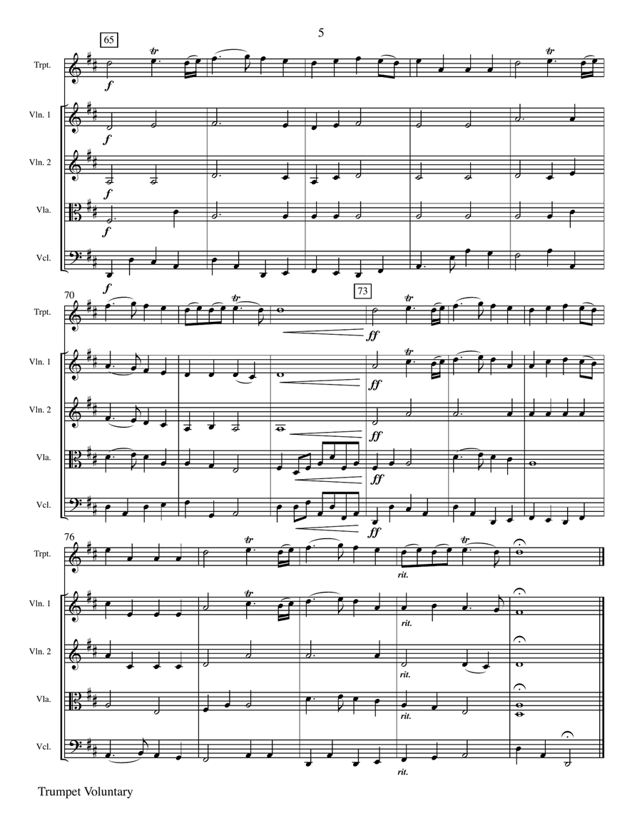 Trumpet Voluntary (Jeremiah Clarke) for Trumpet and String Quartet Chamber Orchestra scores gallery preview page 6