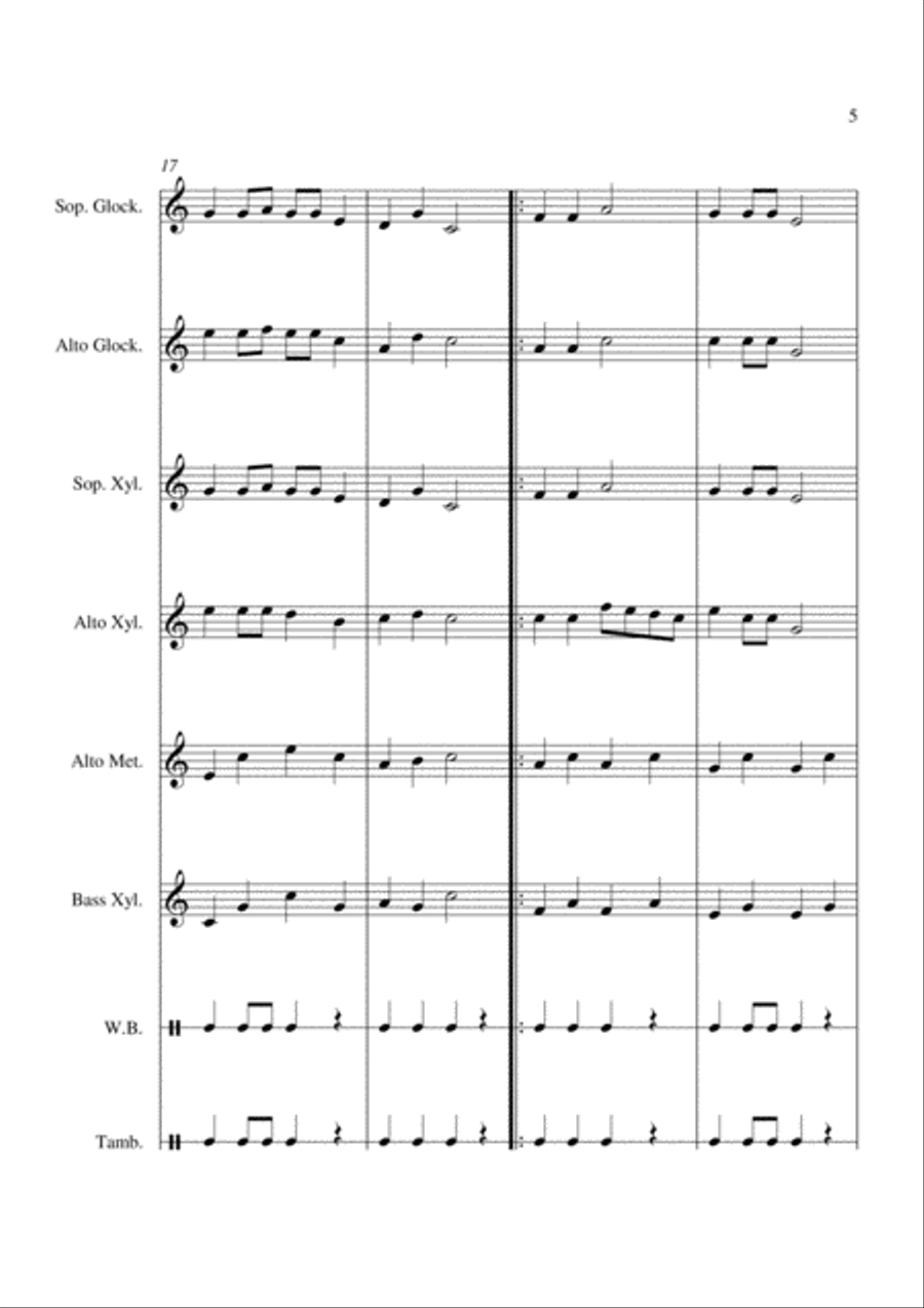 Up On The Housetop - For Orff Ensemble Percussion Ensemble scores gallery preview page 5