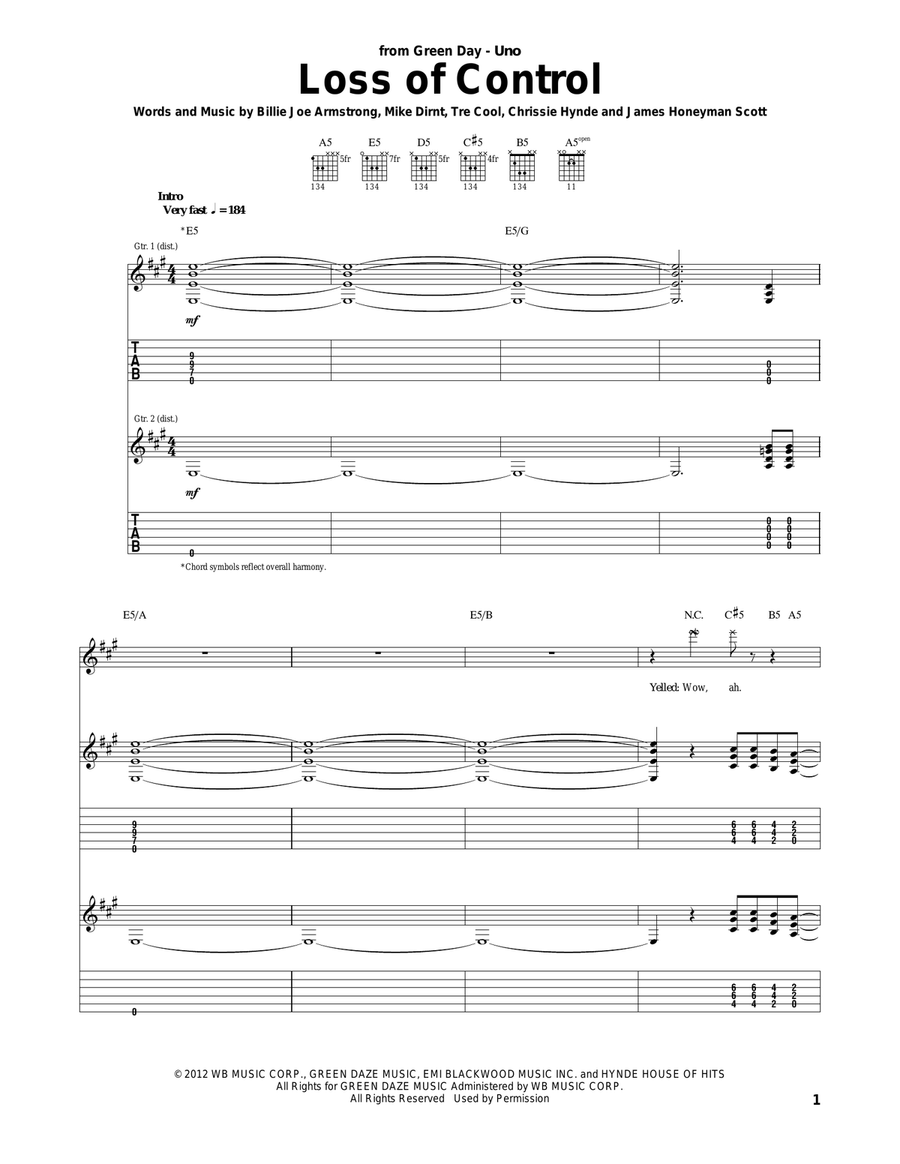 Loss Of Control Loss Of Control Acoustic Guitar scores gallery preview page 1