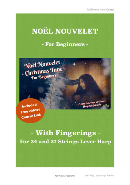 Noël Nouvelet - French Christmas Carol  - For 34 strings Lever harp - Harpsicle Friendly ﻿- Easy  Arrangement and Fingerings & free video course by Eve McTelenn image number null