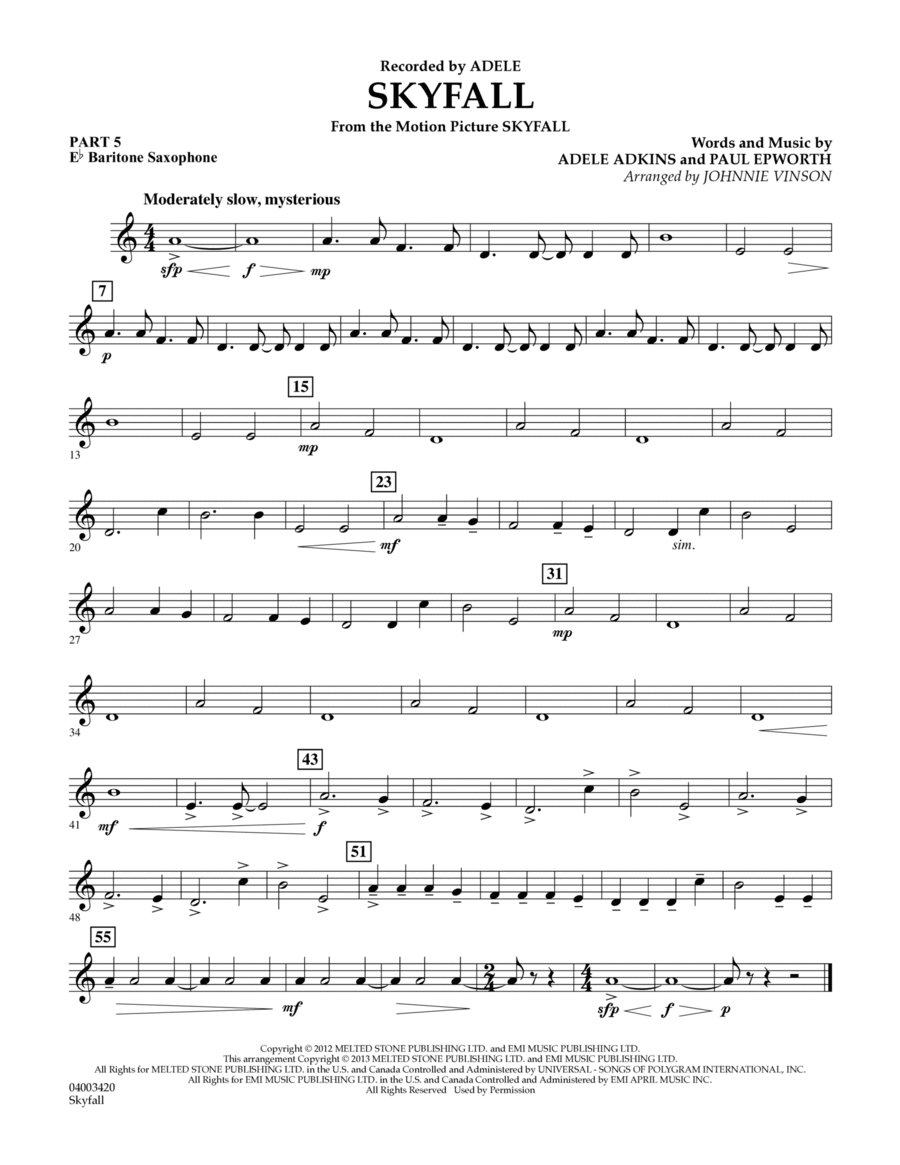 Skyfall - Pt.5 - Eb Baritone Saxophone Concert Band scores gallery preview page 1