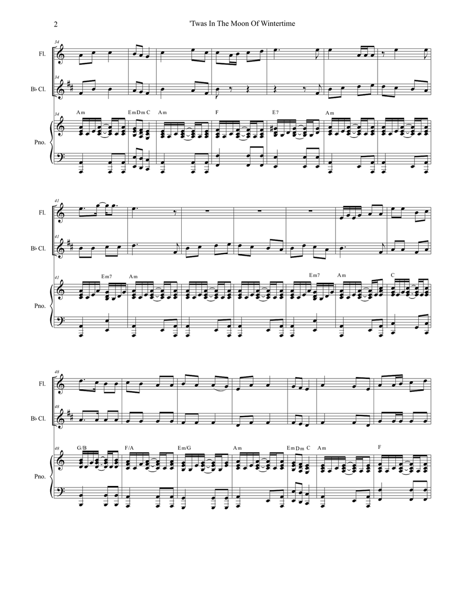 'Twas In The Moon Of Wintertime (Duet for Flute and Bb-Clarinet) Woodwind Duet scores gallery preview page 2