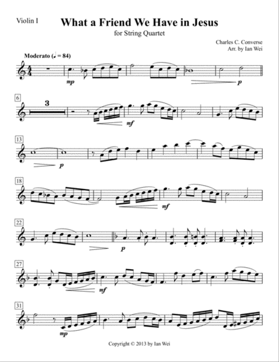 What a Friend We Have in Jesus for String Quartet String Quartet scores gallery preview page 1