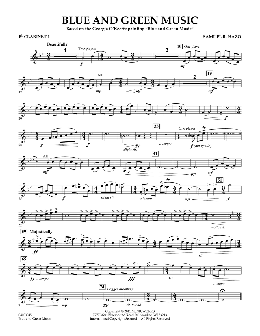Blue And Green Music - Bb Clarinet 1 Concert Band scores gallery preview page 1