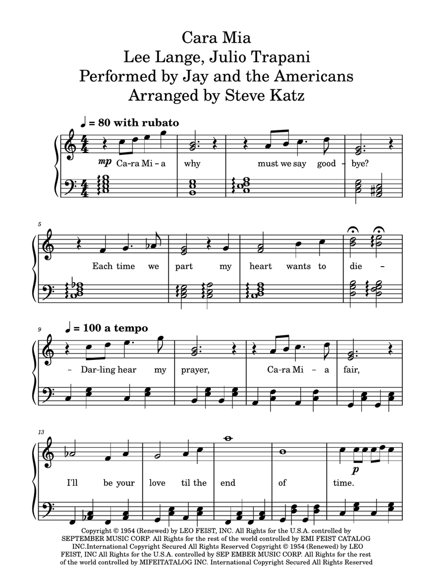 Cara, Mia Piano Solo scores gallery preview page 1