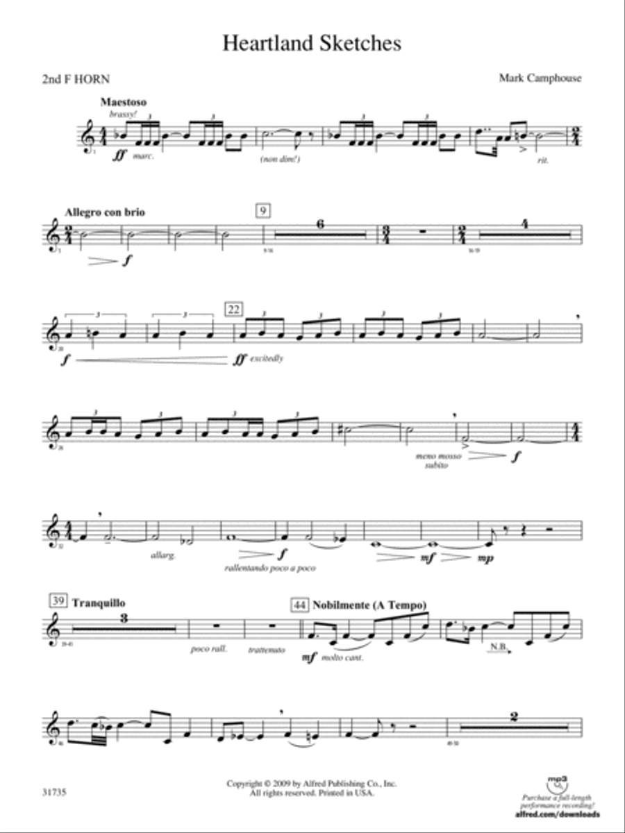 Heartland Sketches: 2nd F Horn Concert Band scores gallery preview page 1